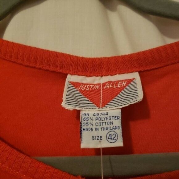 Justin Allen Womens Sz 42 Red Solid Short Sleeve Blouse - Picture 2 of 9